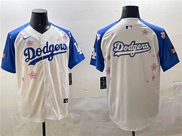 Mens Los Angeles Dodgers Team Big Logo White Royal 2025 Tokyo Series Limited Stitched Jersey